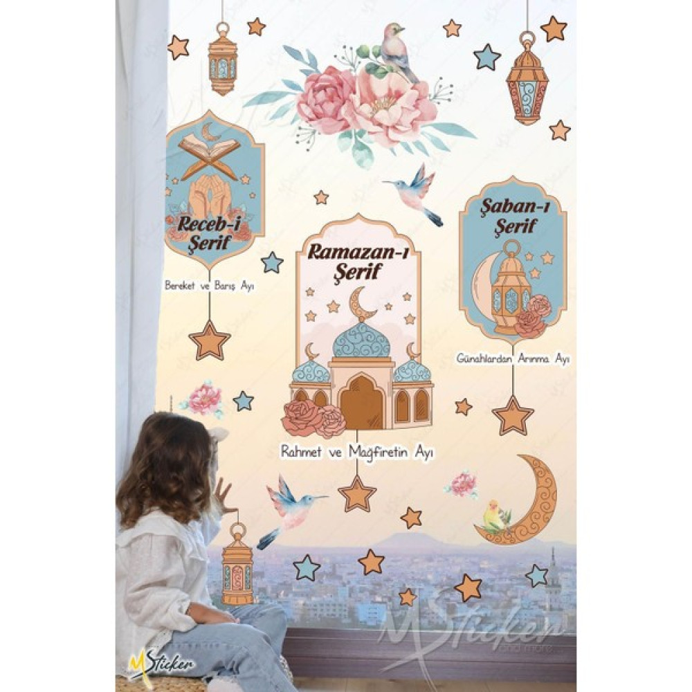 Tekno Trust Çocuk Temalı Ramazan Ayı ve 3 Aylar Temalı Dekoratif Duvar Cam Sticker Seti Hoşgeldin Ramazan, Rece - 1 x 5 cm - 118 x 56 cm Duvar Stickerı Fiyatı