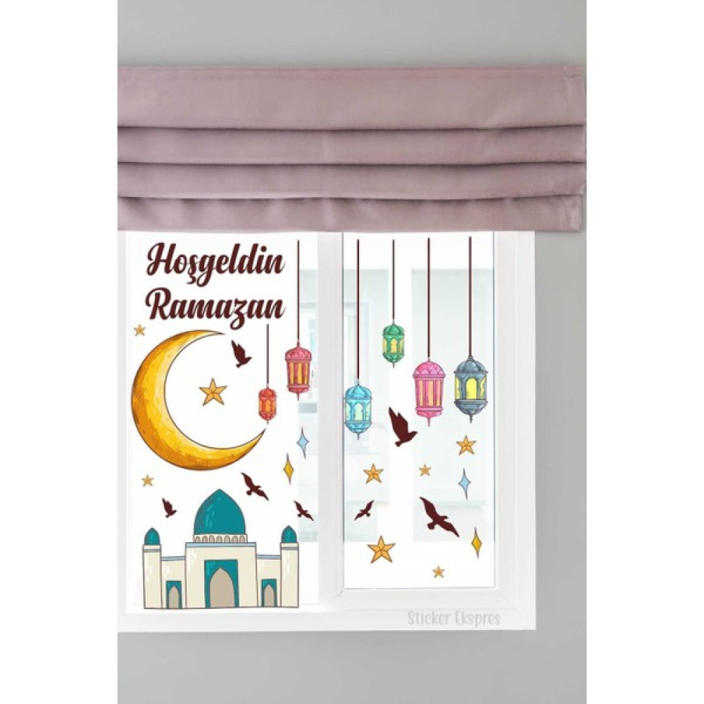 Tekno Trust Çok Renkli Hoşgeldin Ramazan Renkli Lamba Fener Cami Hilal Duvar ve Cam Sticker Seti - 1 x 5 cm - 118 x 56 cm Duvar Stickerı Fiyatı