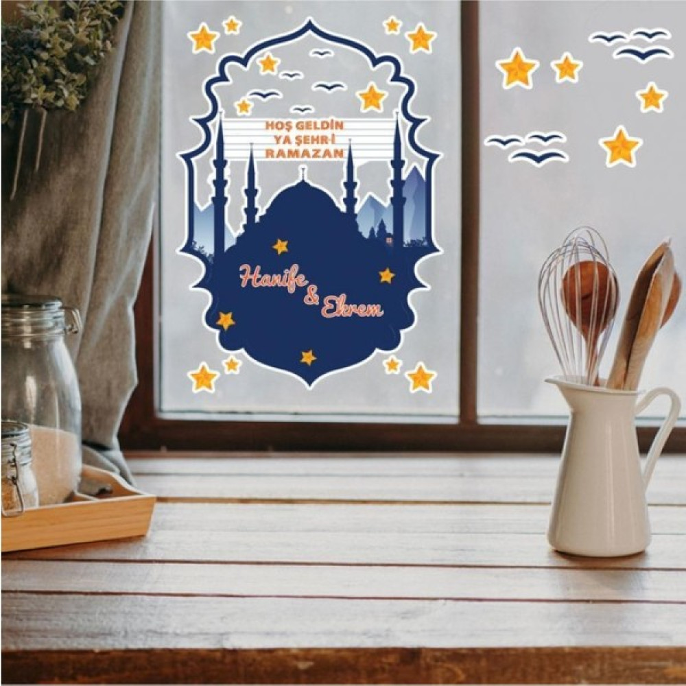 Tekno Trust Çok Renkli Kişiye Özel Hoşgeldin Ramazan Mahyalı Tasarım Cam - Duvar Sticker Seti HK2552 - 1 x 5 cm - 118 x 56 cm Duvar Stickerı Fiyatı