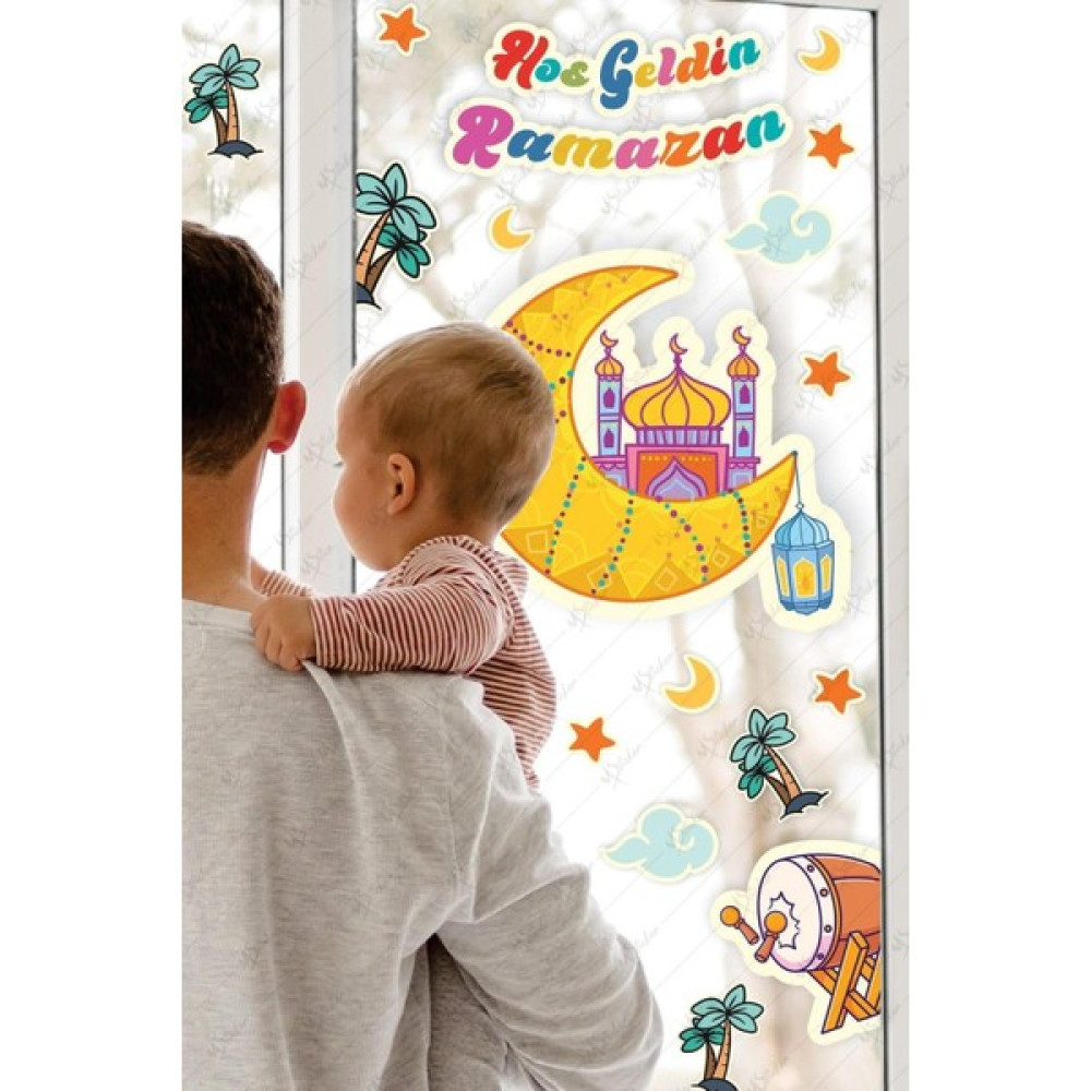 Tekno Trust Çok Renkli Ramazan Ayı Hilal Cami Hoşgeldin Ramazan ve Ramazan Figürleri Cam Duvar Sticker Seti - 1 x 5 cm - 118 x 56 cm Duvar Stickerı Fiyatı