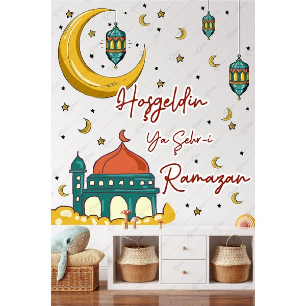 Tekno Trust Çok Renkli Ramazan Ayı Temalı Cam Duvar Süsleri Hoşgeldin Ramazan Sticker Seti -R3 5+ - 1 x 5 cm - 118 x 56 cm Duvar Stickerı Fiyatı