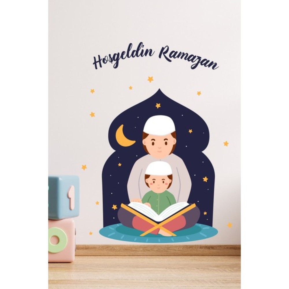 Tekno Trust Çok Renkli Ramazan Ayı Temalı Kuran Okuyan Çocuk, Hoşgeldin Ramazan Dekoratif Duvar Sticker Seti Re - 1 x 5 cm - 118 x 56 cm Duvar Stickerı Fiyatı
