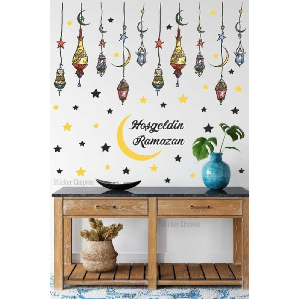 Tekno Trust Çok Renkli Ramazan Kandilleri Hoşgeldin Ramazan Cam Kapı Duvar Sticker Seti - 1 x 5 cm - 118 x 56 cm Duvar Stickerı Fiyatı