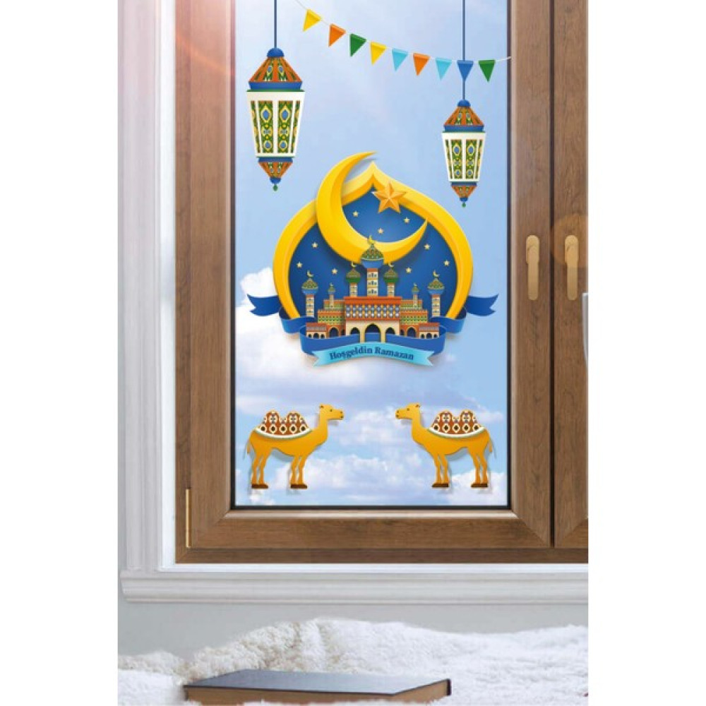 Tekno Trust Çok Renkli Ramazan Temalı Dekoratif Cam Stickerı - Hoşgeldin Ramazan Baskılı 50 x 70 - 1 x 5 cm - 118 x 56 cm Duvar Stickerı Fiyatı