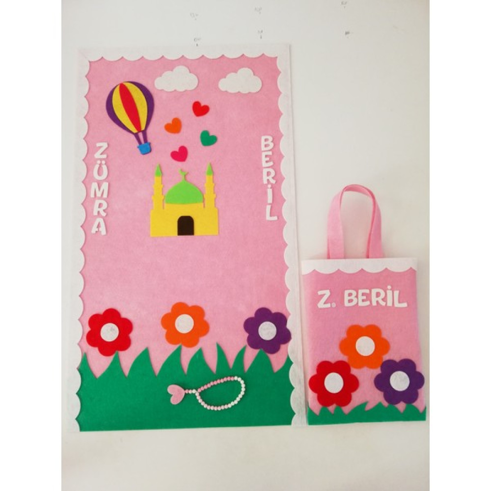 Tekno Trust Düz Saçak Isme Özel Kız Çocuk Seccadesi Takımı (Seccade, Seccade Çantası ve Tespih), (Keçe Kumaştan - Pembe - 10 x 70 cm Seccade Fiyatı