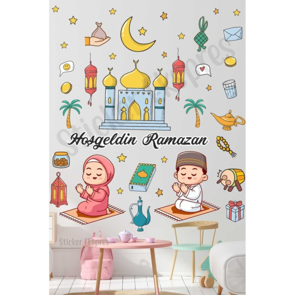 Tekno Trust Figür Namaz Kılan Çocuklar Hoşgeldin Ramazan Set Cam Duvar Kapı Sticker Seti Çok Renkli Bebek / Çoc - 1 x 5 cm - 118 x 56 cm Duvar Stickerı Fiyatı