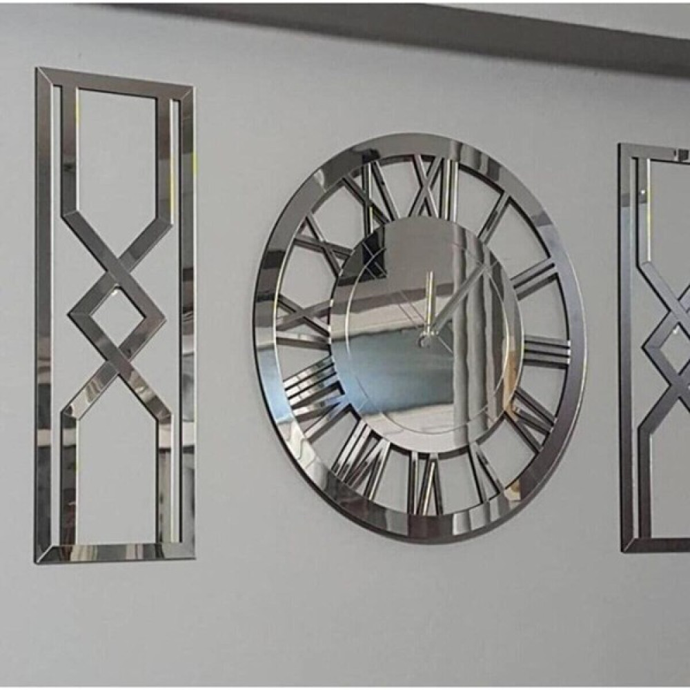 Tekno Trust Gümüş 3 Lü Dekoratif Duvar Saati Seti 40 cm Dekoratif Roma Duvar Saati 20X50 cm Kum Saati Yanlıklar Dekoratif Saat Fiyatı