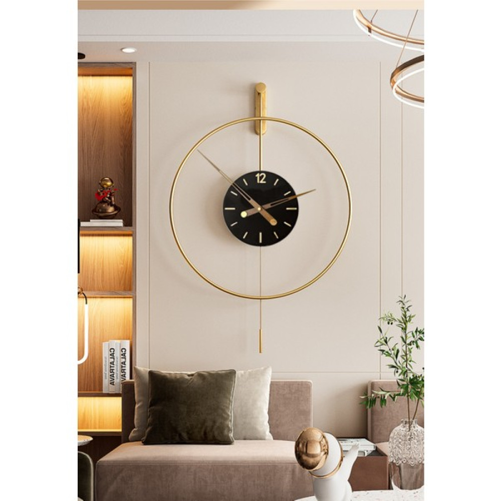Tekno Trust Izmir Cam Time 60 cm Gold Metal Siyah Cam, Modern Dekoratif Sarkaçlı Metal Duvar Saati Dekoratif Saat Fiyatı