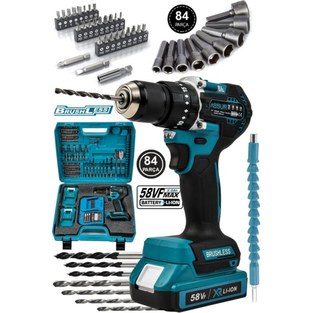 Tekno Trust Kömürsüz Motor Çelik Mandren Darbeli Şarjlı Matkap Akülü Vidalama 58VF Matkaplar Fiyatı