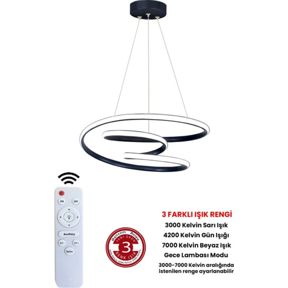 Tekno Trust Modern 3 Renk Kumandalı Siyah Dimmerli LED Avize Galaksi Ledli Avize Gu5.3 Siyah 91-100 cm Salon / Avize Fiyatı