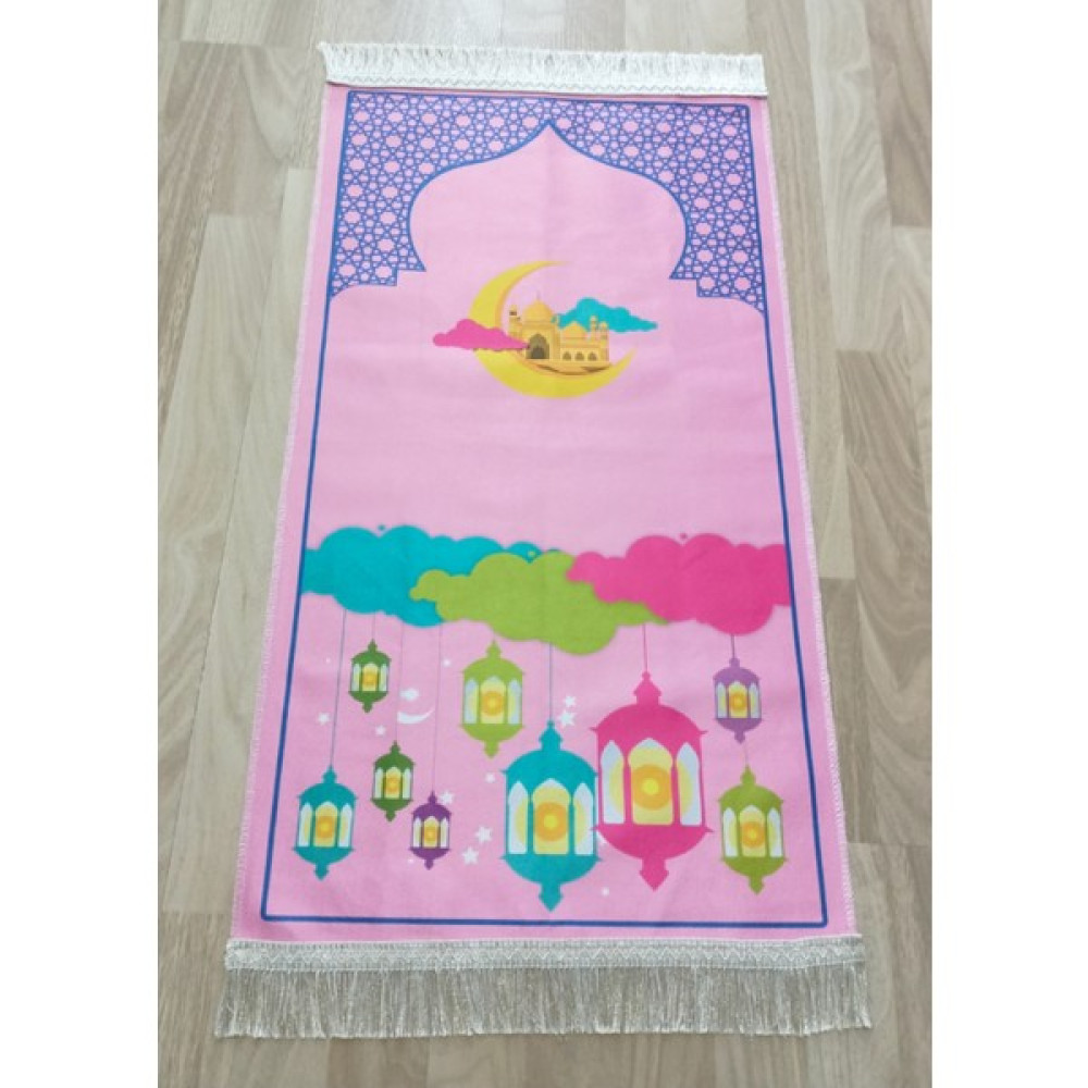 Tekno Trust Pembe Çocuk Seccadesi(3-7yaş)Tek Seccade 45X90CM Düz Saçak Polyester Dokuma Taban - 10 x 70 cm Seccade Fiyatı
