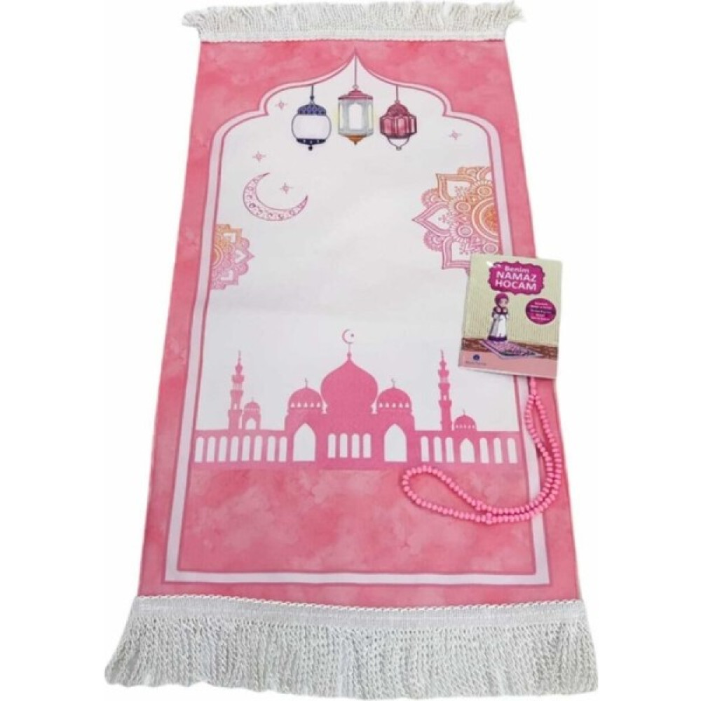 Tekno Trust Pembe Küçük Boy Dijital Baskı Çocuk Seccadesi Namaz Kitabı,tesbih - 10 x 70 cm Seccade Fiyatı