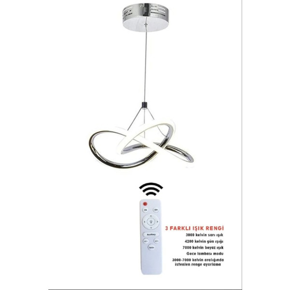 Tekno Trust Salon / Oturma Odası 3 Renk Krom Kumandalı Dimmerli 4 Modlu Modern Sarkıt LED Avize 35 x 35 Bej E27 Avize Fiyatı