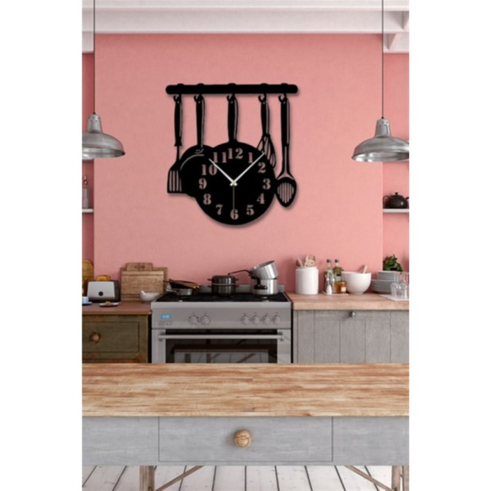 Tekno Trust Siyah Ahşap Mutfak Duvar Saati - Mutfak Konsepti Cafe Için 35X38 cm Duvar Dekoru Dekoratif Saat Fiyatı