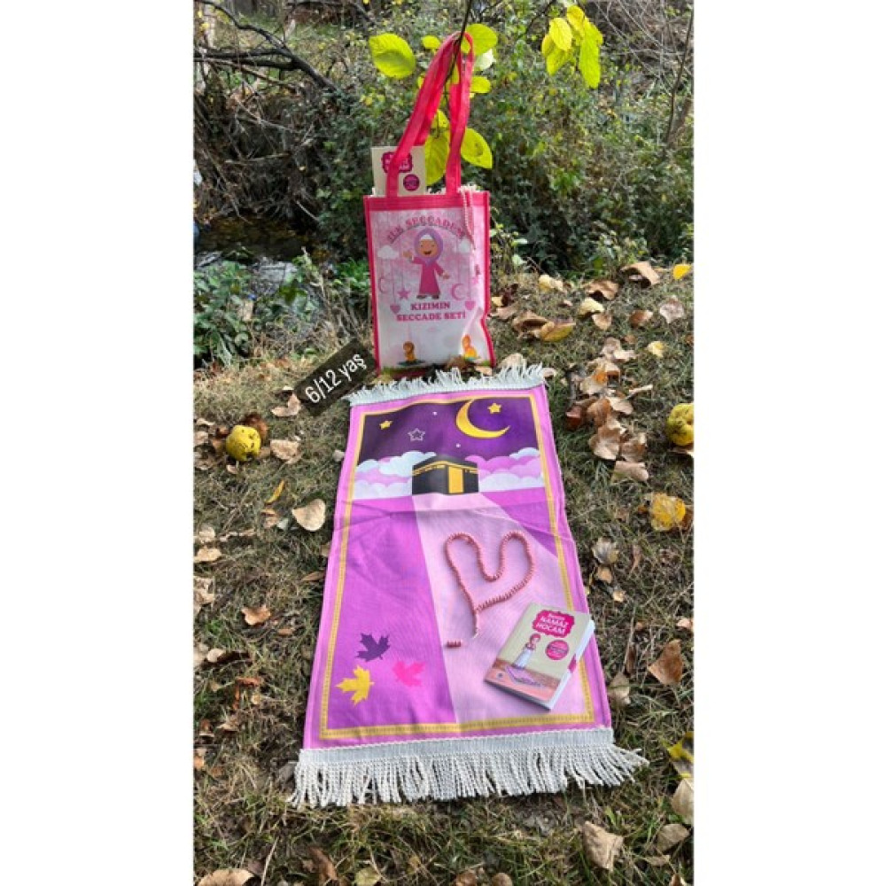 Tekno Trust Süet Büyük Boy Çantalı Namaz Dua Ibadet Çocuk Seccade Namazlık seti Pembe Pamuklu Süet Örgü Saçak - 10 x 70 cm Seccade Fiyatı