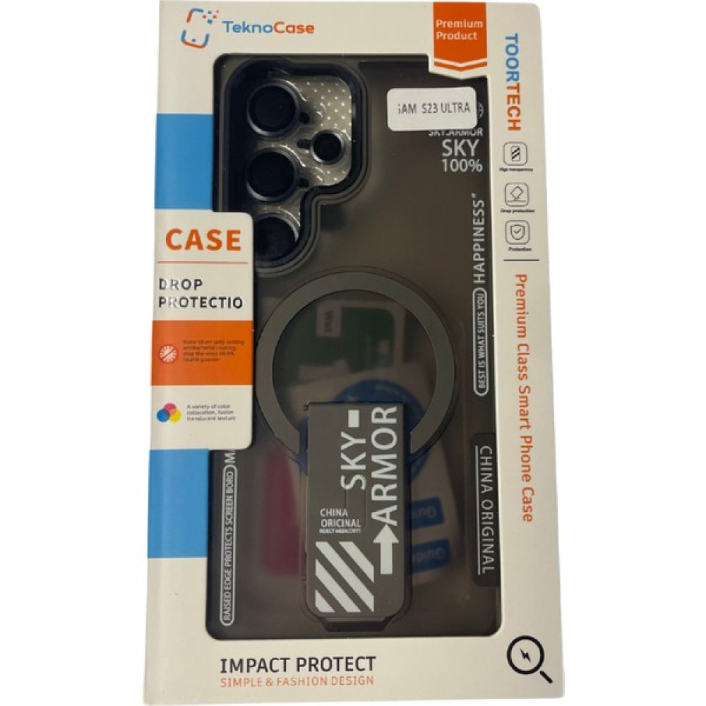 TeknoCase Takeandwait Sky Armor Kapak Galaxy S23 Ultra Kılıf Magsafe Şarj Özellikli Standlı + Lens Koruma-Gri Cep Telefonu Kılıfı Fiyatı