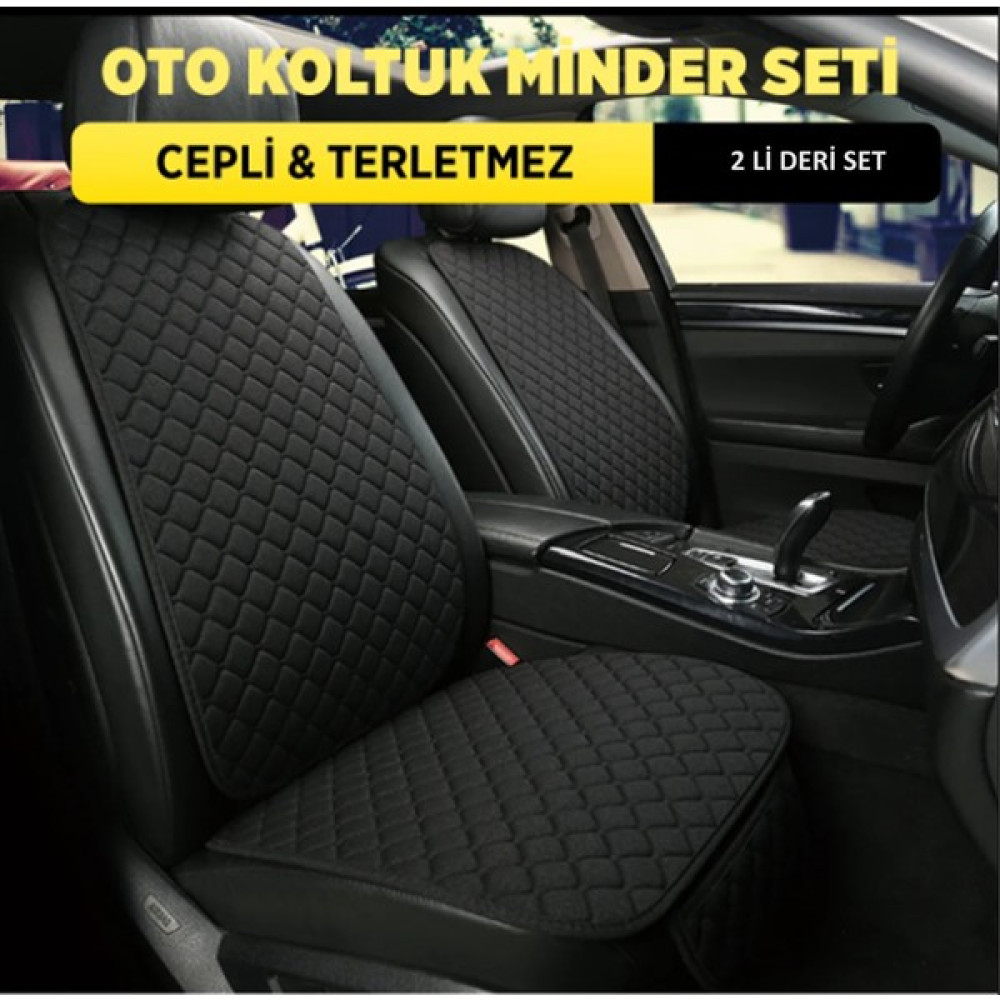 TeknoClub Oto Deri Ikili Ön Koltuk Minder Seti, 2li Deri Ön Koltuk Sırt Dayamalı Set, Koruyucu Kılıf - Siyah Oto Koltuk Minderi Fiyatı