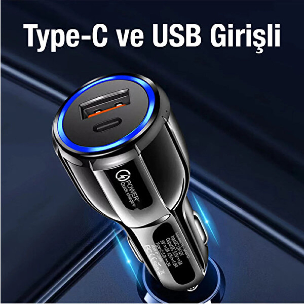 Teknoexpress 30W 2 Port USB ve Pd Type-C Çıkışlı Oto Uyumlu Araç Içi Çakmaklık Ultra Hızlı Şarj Aleti Başlığı Cep Telefonu Araç Kiti Fiyatı