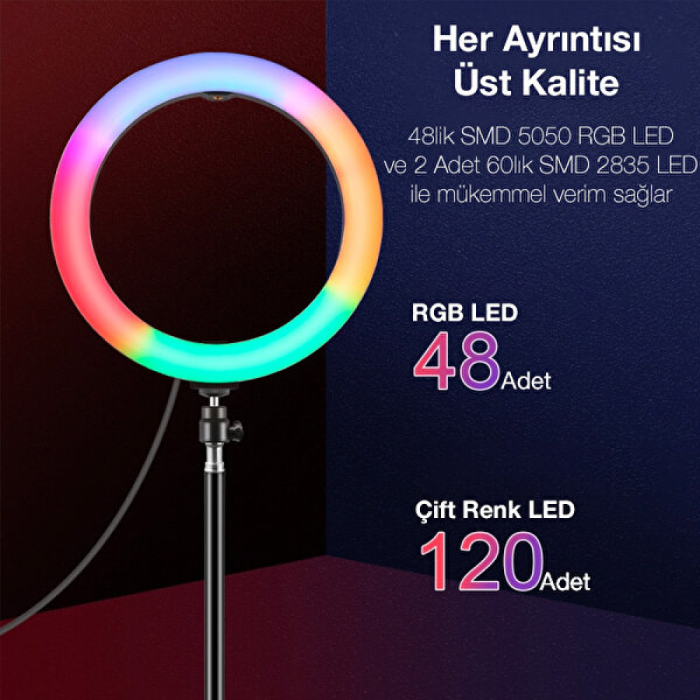 Teknoexpress Ring Fill Light LED Halka Işık Stüdyo-Tiktok-Yayıncı Kiti Rgb Sürekli Işık 110CM Çantalı Işık Seti Tripod - Siyah Tripodlar Fiyatı