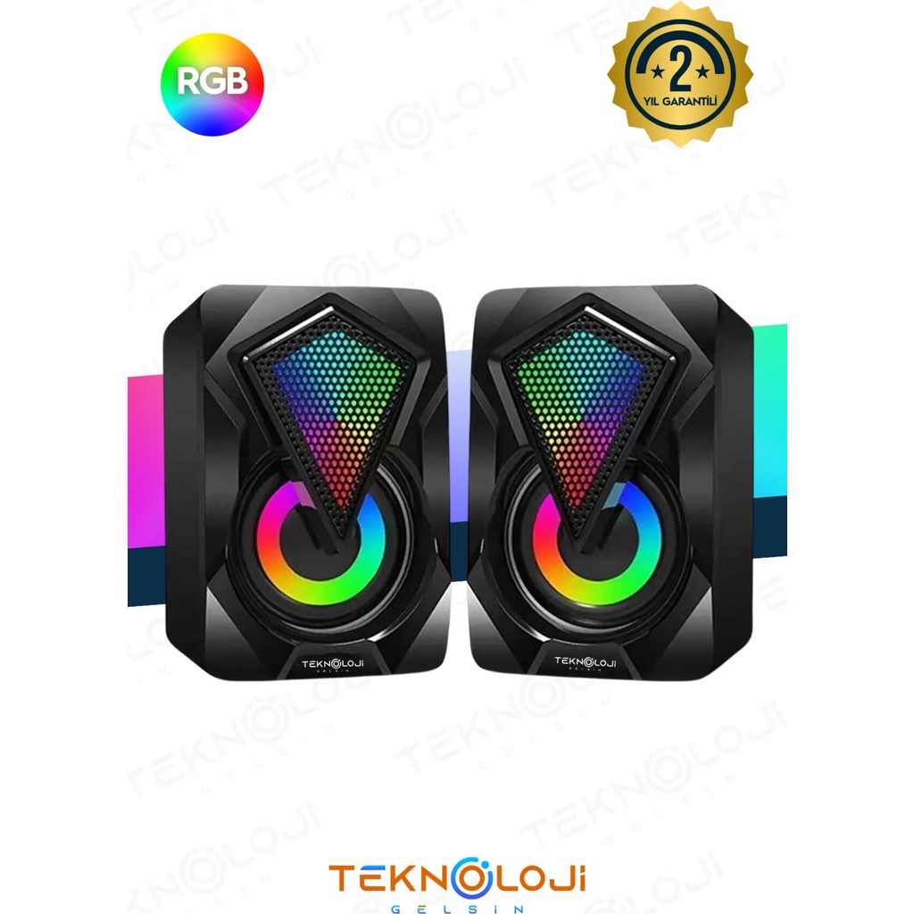 Teknoloji Gelsin Bilgisayar Hoparlörü Led Işıklı Rgb Laptop Pc Uyumlu 1+1 Speaker Bilgisayar Hoparlörü Fiyatı