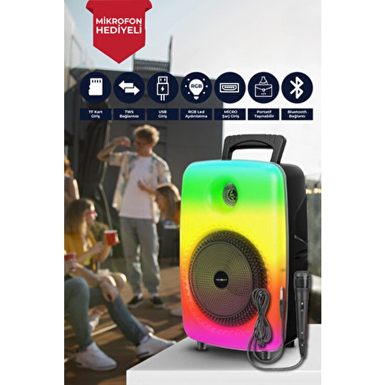 Teknoloji Gelsin GTS-1802 Speaker Büyük Boy Işıklı Bluetooth Hoparlör 8 Inç Karaoke Mikrofon Hediye Partiboy /aux/sd - Çok Renkli Bluetooth Hoparlör Fiyatı