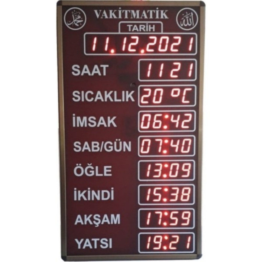 Teknomerkez Ezan Okuyan Cami Namaz Vakitmatik Kasa Ölçüsü: 40X72 cm - Kırmızı Dekoratif Saat Fiyatı