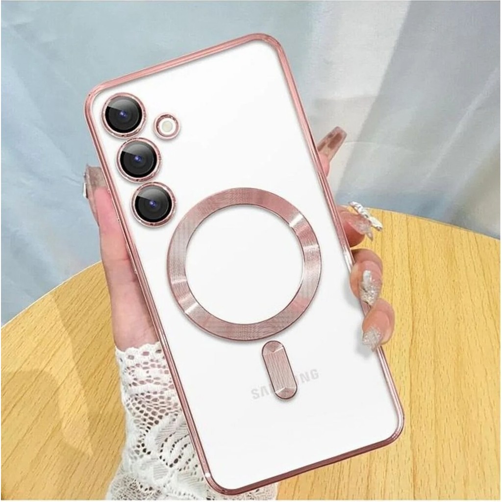 Teknomoda S25 Kılıf Kamera Lens Korumalı Renkli Magsafe Şeffaf Silikon Rose Gold - Galaxy S25 Cep Telefonu Kılıfı Fiyatı