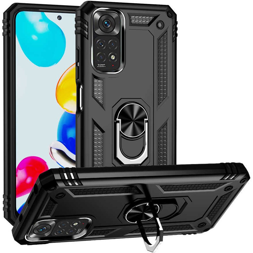 Teknomoda Xiaomi Redmi Note 11 Kılıf Yüzüklü Standlı Korumalı Tank Kapak - Siyah Cep Telefonu Kılıfı Fiyatı
