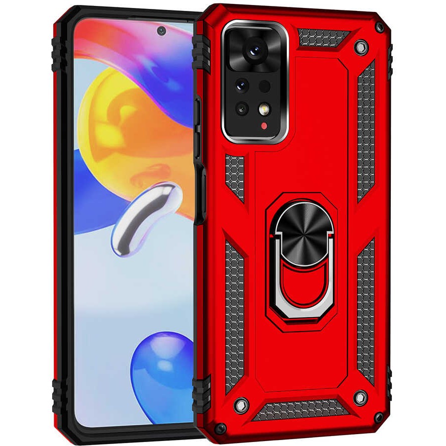 Teknomoda Xiaomi Redmi Note 11 Pro 5g Kılıf Yüzüklü Standlı Korumalı Kapak - Kırmızı Cep Telefonu Kılıfı Fiyatı