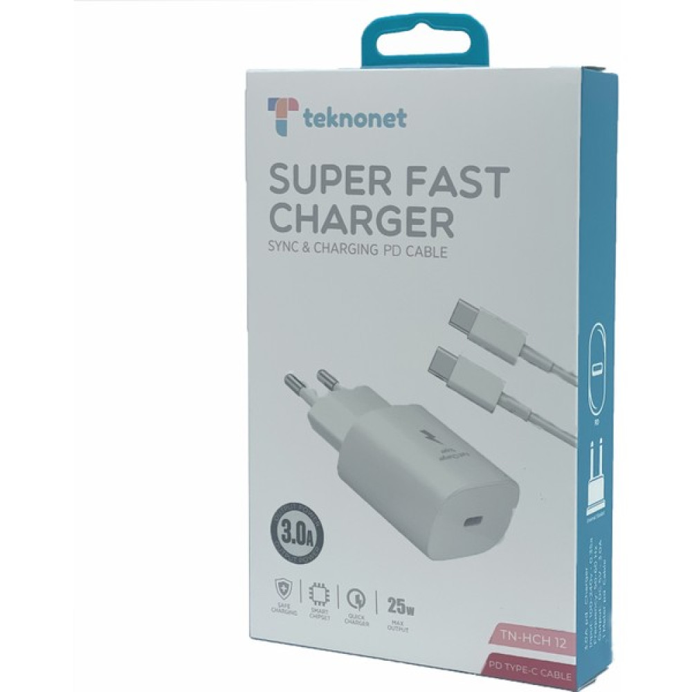 Teknonet TN-HCH12 25W 1 Çıkışlı 3000 Mah Type-C Kablo + Şarj Aleti (Kablo Dahil) - Beyaz Cep Telefonu Şarj Cihazı Fiyatı