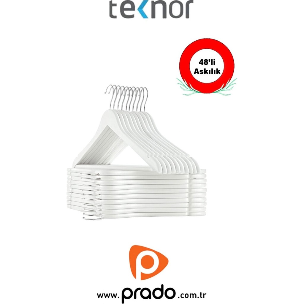 Teknor-Prado 48 Adet Ahşap Görünümlü Plastik Kalite Stil Elbise Askısı - Beyaz Giyim & İç Giyim Fiyatı