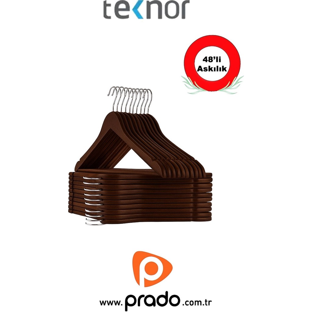 Teknor-Prado 48 Adet Ahşap Görünümlü Plastik Kalite Stil Elbise Askısı - Kahverengi Giyim & İç Giyim Fiyatı