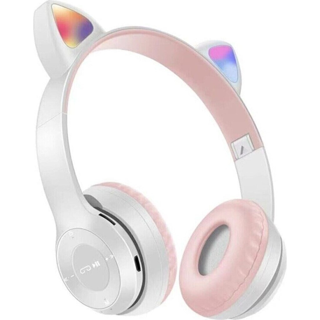teknosepetim Kedili Kedi Cat Işıklı Rgb Kulaküstü Bluetooth Kulaklık P47M Aux Sd Card Girişli - Beyaz - Pembe Bluetooth Kulaklık Fiyatı