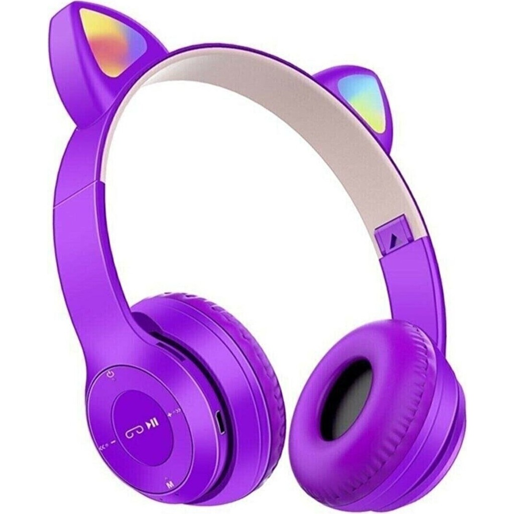 teknosepetim Kedili Kedi Cat Işıklı Rgb Kulaküstü Bluetooth Kulaklık P47M Aux Sd Card Girişli - Mor Bluetooth Kulaklık Fiyatı