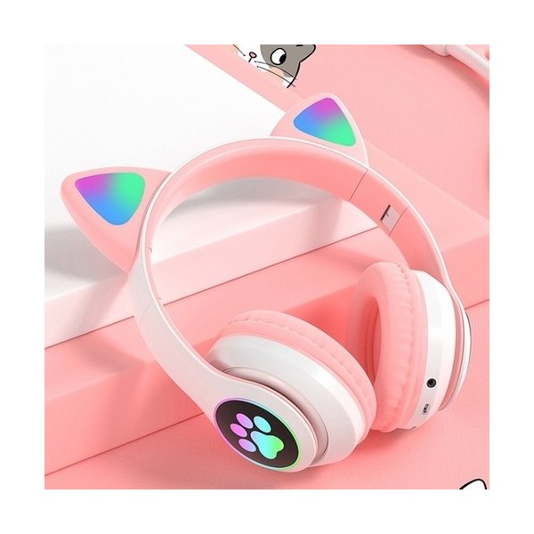 teknosepetim Kedili Pembe Beyaz Işıklı Patili Cat Bluetooth Kulaklık Renkli Katlanır Şarj Kablolu Kulaküstü - Pembe - Beyaz Bluetooth Kulaklık Fiyatı