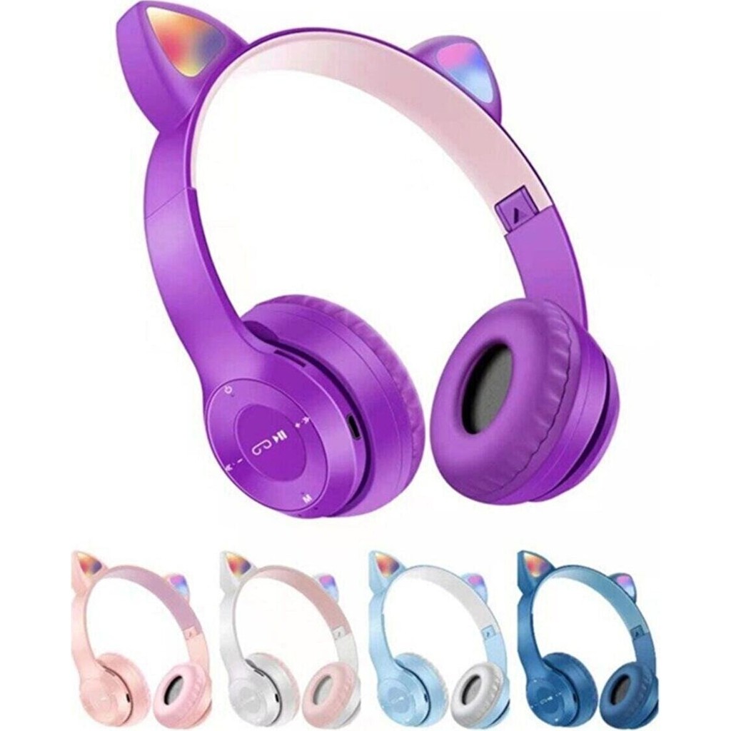 teknosepetim P47M Kedili Katlanabilir Kulak Üstü Kablosuz Bluetooth 5.0 Kulaklık Ledli Çocuk Kulaklık P47M Mor Bluetooth Kulaklık Fiyatı