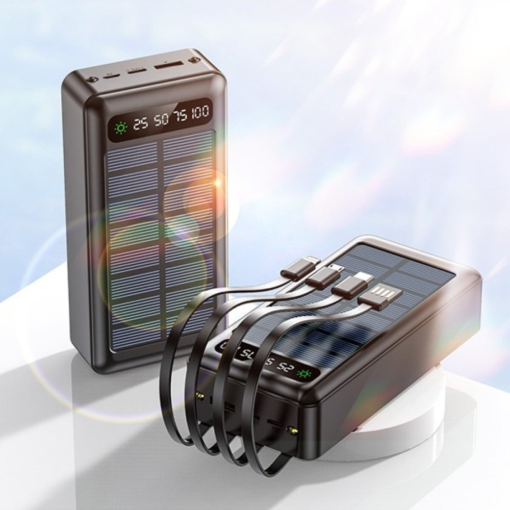 Teknospy Solar Güneş Enerjili 30.000MAH Şarj Powerbank LED Ekran Göstergeli Işıklı Hızlı Şarj Kablolu Taşınabilir Şarj Cihazı - Powerbank Fiyatı