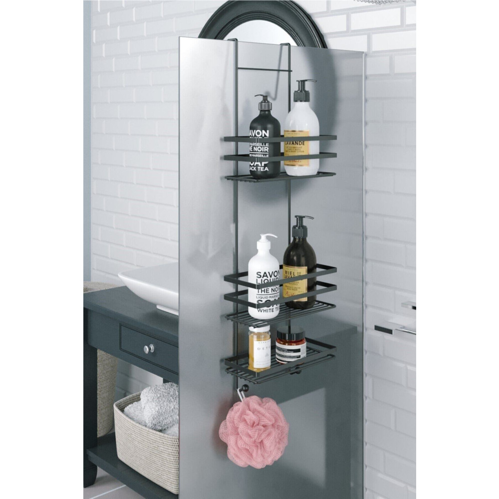 Teknotel ÜÇ KATLI ASMALI BANYO DUŞ RAFI MAT SİYAH LM580 Banyo Askılık Fiyatı