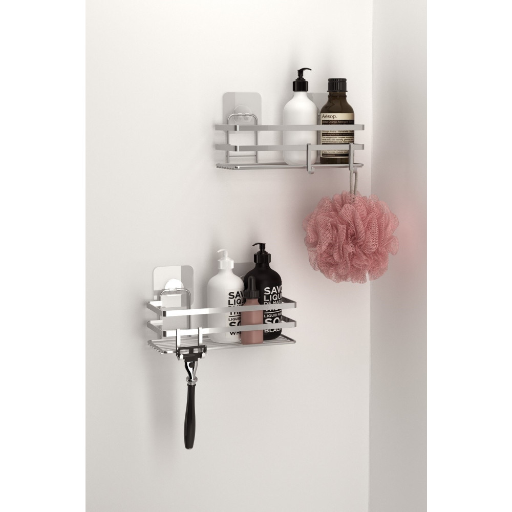 Teknotel Yapışkanlı Kancalı 2 Adet Banyo Rafı Silver Banyo Aksesuarları Fiyatı