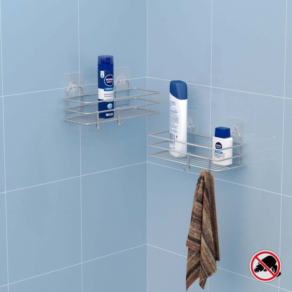 Teknotel Yapişkanli Kancali 2 Adet Banyo Rafi Si̇lver ST217H - Gri Banyo Askılık Fiyatı