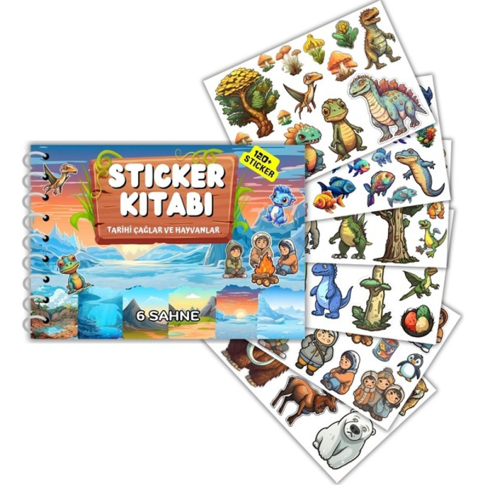 Tekrar Kullanılabilir (Sök Tak) Sticker Kitabı - Çağlar ve Hayvanlar (6 Sayfa Sticker) Okul Öncesi Eğitici & Öğretici Kitaplar Fiyatı