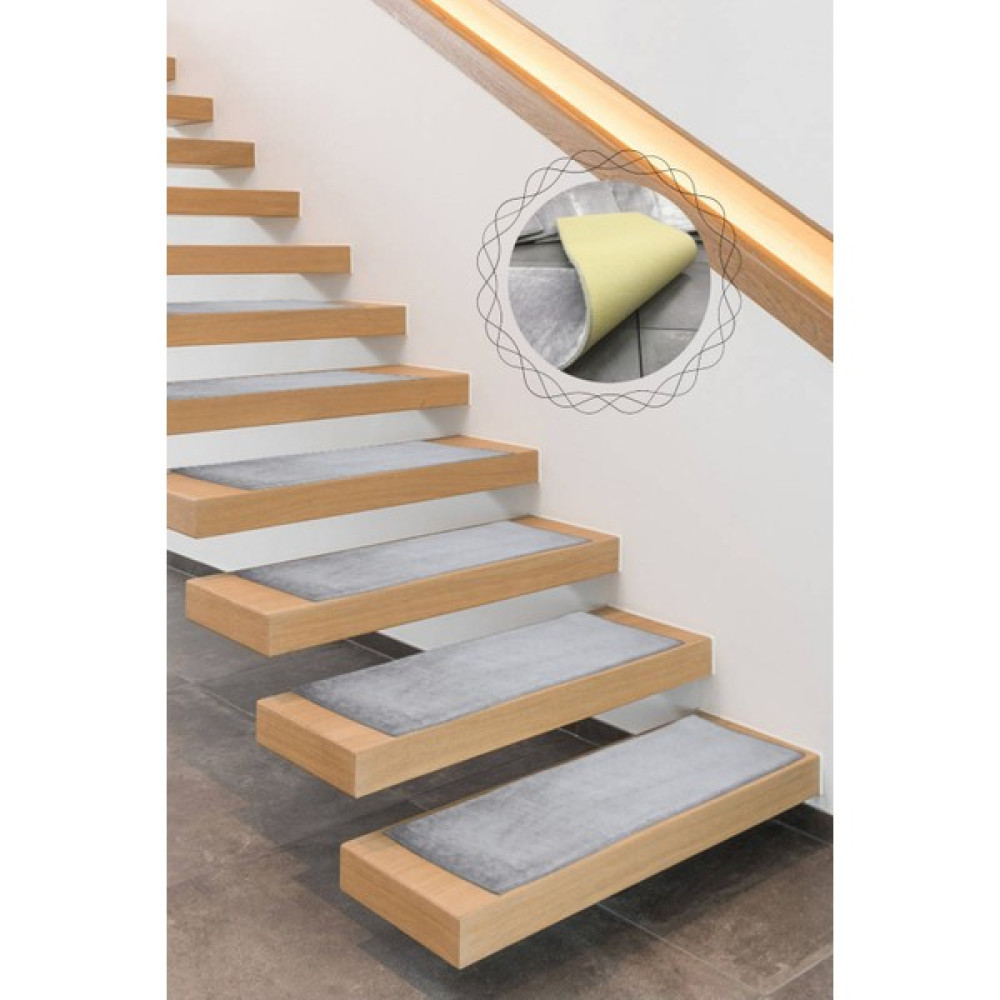 Teksev Comfort Gri Renk (5 Adet) Merdiven Halısı Pufidik Peluş Kaymaz Deri Tabanlı Basamak Paspası - 25 x 80 cm Salon Halısı Fiyatı