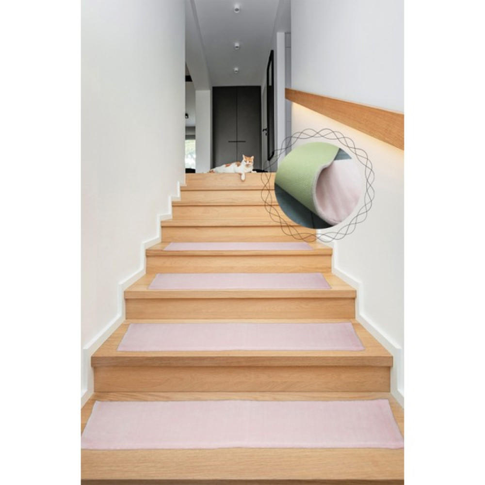 Teksev Comfort Pudra Peluş Merdiven Halısı Kaymaz Deri Tabanlı Pufidik Yumuşak Basamak Paspası - 25 x 80 cm Salon Halısı Fiyatı