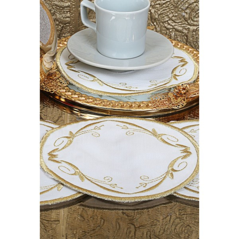 Teksev Crown Gold 6'lı Kahve Yanı Sunum Peçetesi Linen Keten Nakış Işlemeli Sunumluk Peçete - 15 x 15 cm Masa Örtüsü Fiyatı