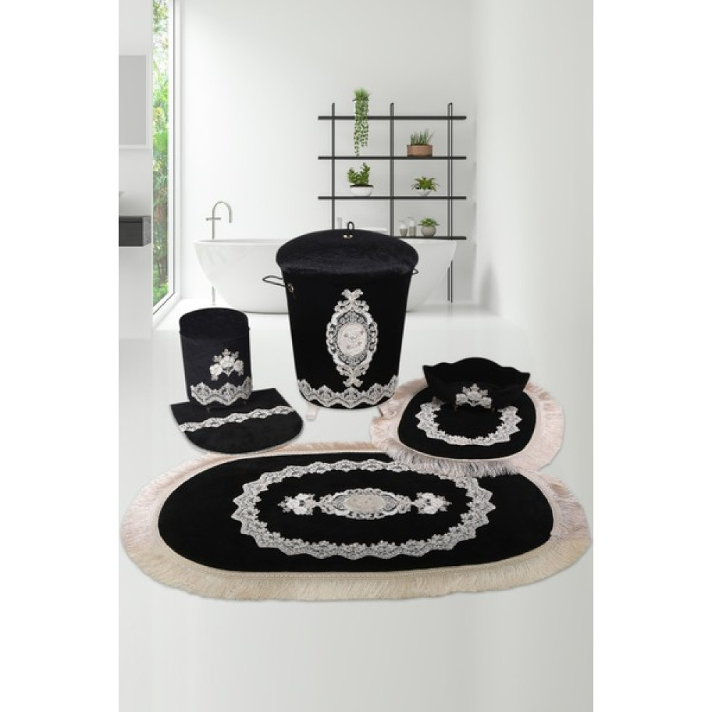 Teksev Exclusive Siyah 6'lı Set | 3'lü Banyo Kirli Çamaşır Sepeti & 3'lü Banyo Paspası Seti Sepet Fiyatı