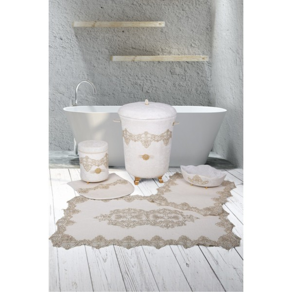 Teksev Gold Palace Krem 6'lı Set | 3'lü Banyo Kirli Çamaşır Sepeti & 3'lü Banyo Paspası Seti Sepet Fiyatı