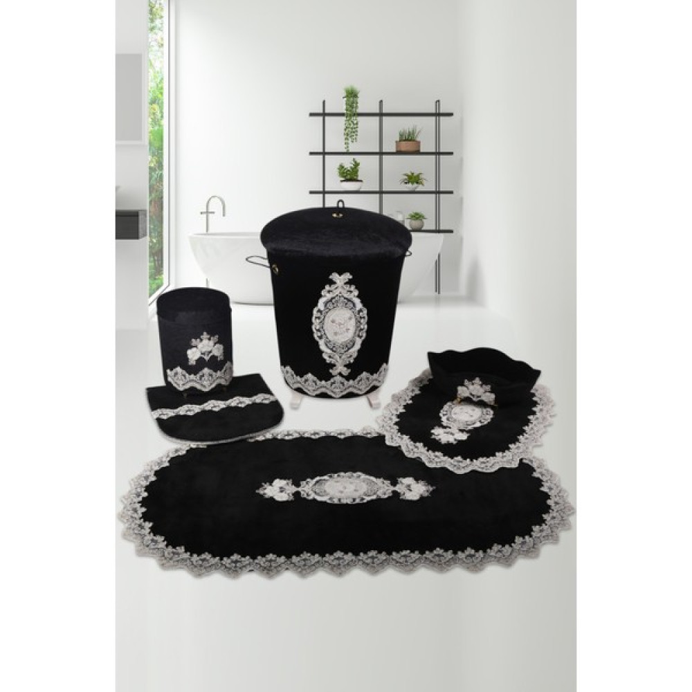 Teksev Lisa Siyah 6'lı Set | 3'lü Banyo Kirli Çamaşır Sepeti & 3'lü Banyo Paspası Seti Sepet Fiyatı