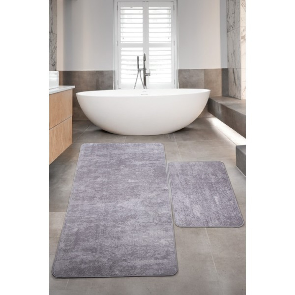 Teksev Nova Gri Büyük Ebat 80 x 150 + 50 x 80 cm 2'Li Banyo Halısı Paspas Seti Kaymaz Taban Klozet Takımı Klozet Takımı Fiyatı
