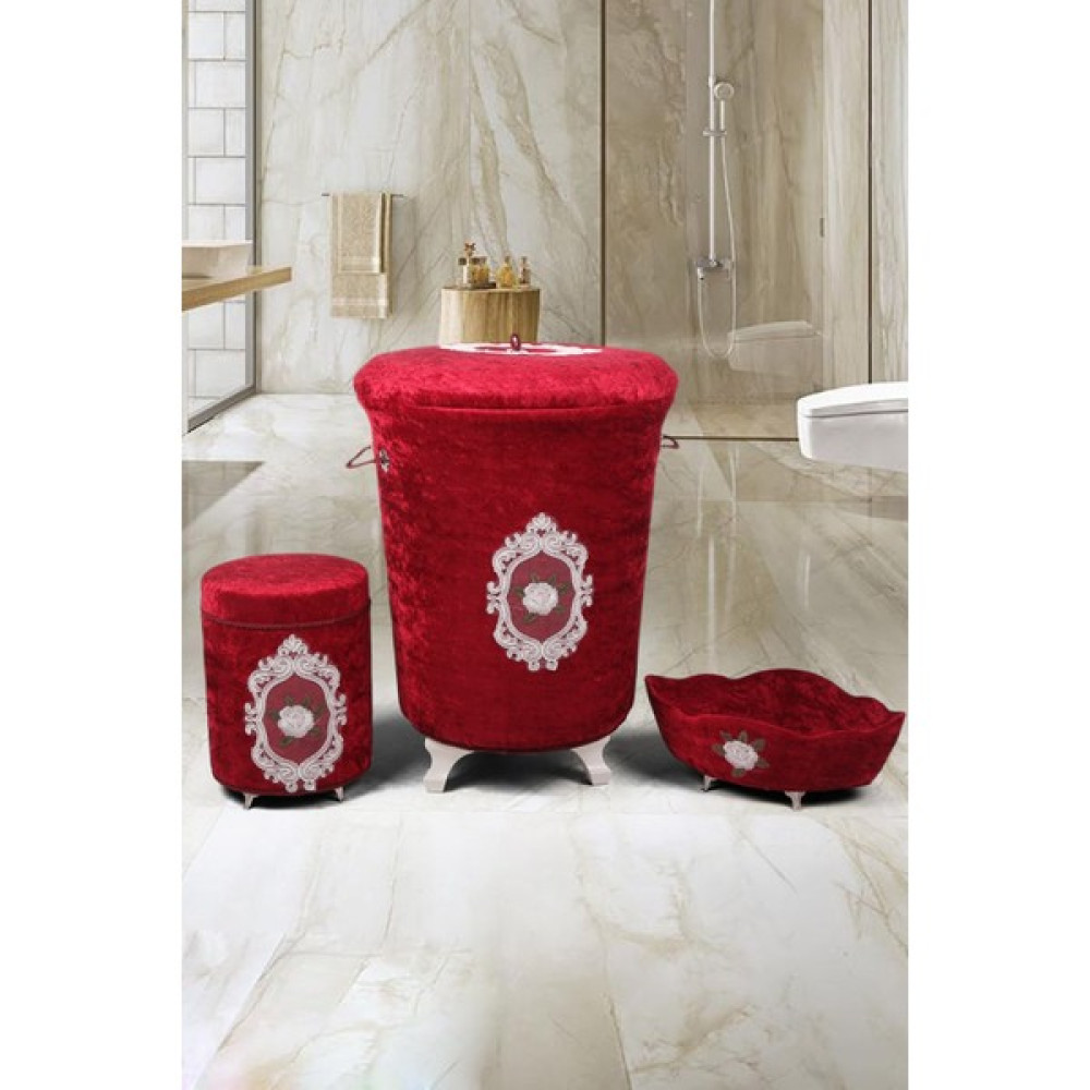 Teksev Shems Bordo 3'lü Çeyizlik Dantelli Banyo Kirli Çamaşır Sepeti Seti | Sepet ,havluluk, Deterjanlık Sepet Fiyatı
