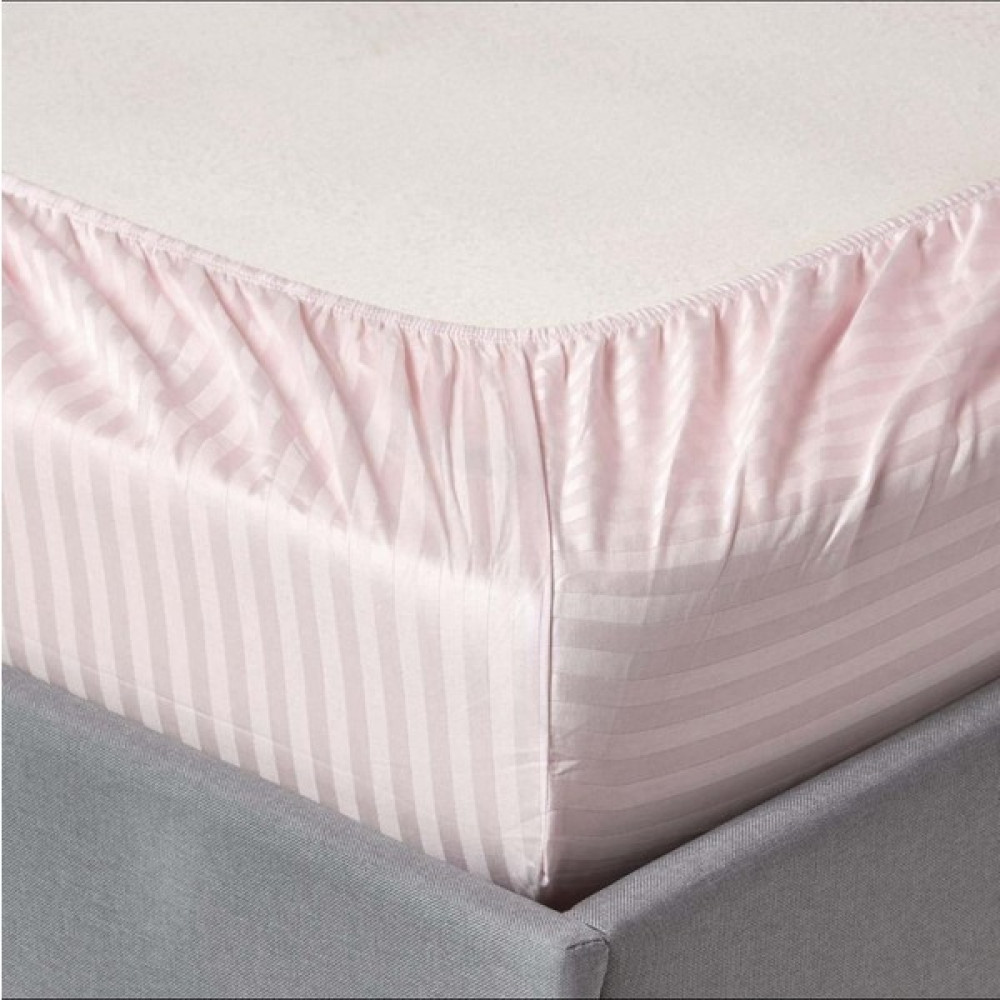 Tekstil Home Çizgili Pamuk Saten Lastikli Çarşaf Seti Çift Kişilik - 160 x 200 cm - Pembe Çarşaf Fiyatı